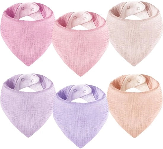 Set di 6 Sciarpe Muslin per Bambini, Driehoek, Super Assorbenti, Cotonate, Halsdoek per Bambini, Set per Bambini da 0 a 3 anni, 6 pezzi (Rosso e Blu)
