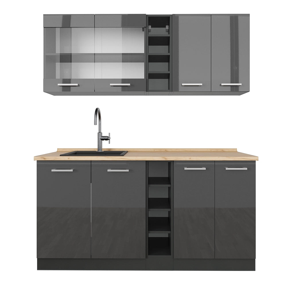 Vicco Cucina completa Antracite lucido/antracite 160 cm , PL Rovere