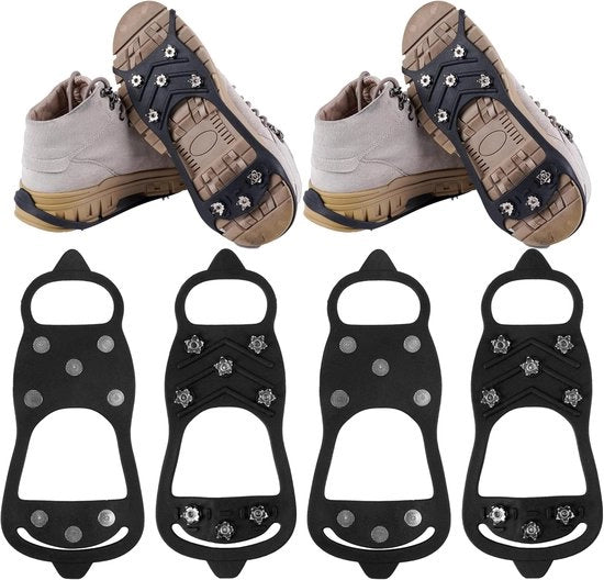 2 clip antiscivolo, clip antiscivolo per ghiaccio, clip antiscivolo per comfort del camminare, presse antiscivolo durevoli per ghiaccio e neve adatti a scarpe e stivali con 8 punte metalliche.