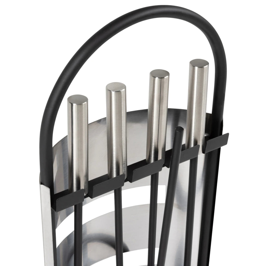 IDMarket - Set attrezzi per camino, set di 5 accessori per camino in acciaio inox e nero