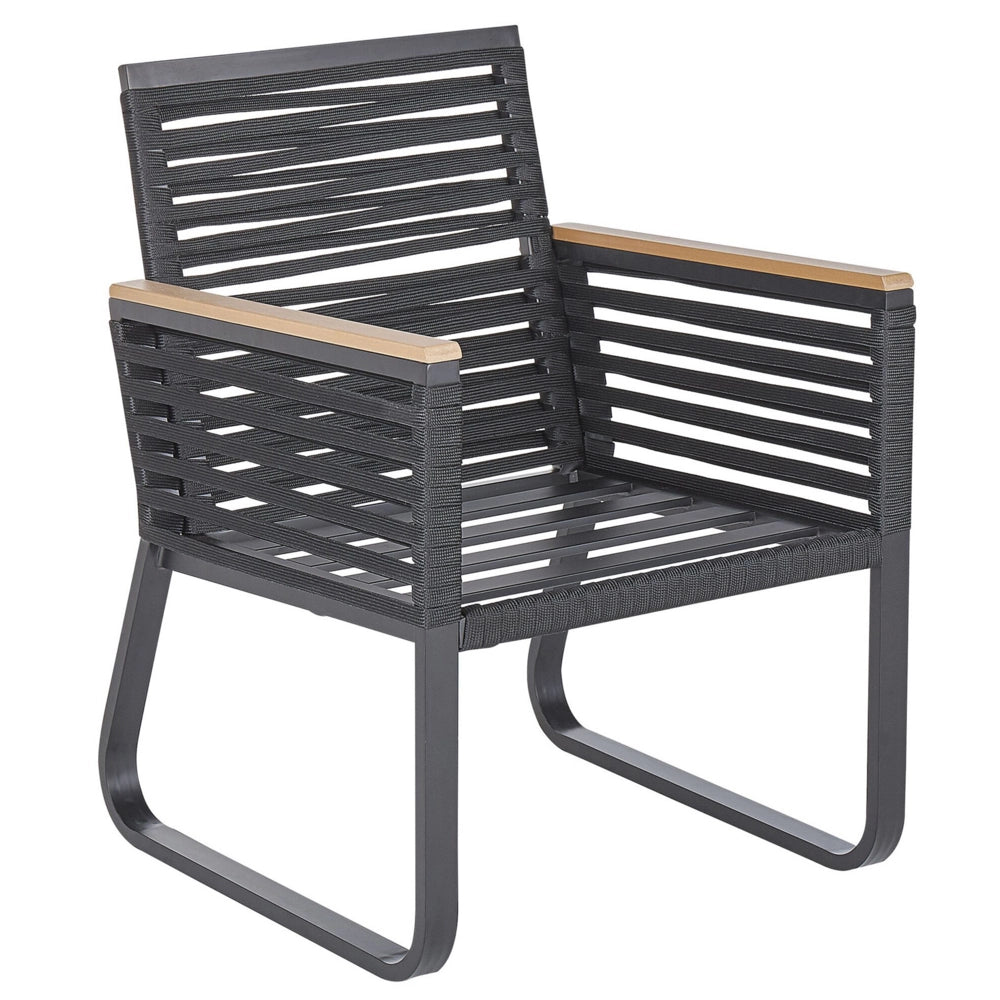 Set da pranzo da giardino 4 posti metallo Nero alluminio finitura opaca tavolo da esterno 4 sedie cuscini moderno