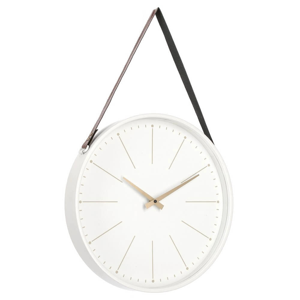 Orologio da Parete Rotondo Nero con Cinghia in Pelle Dorato - SIL