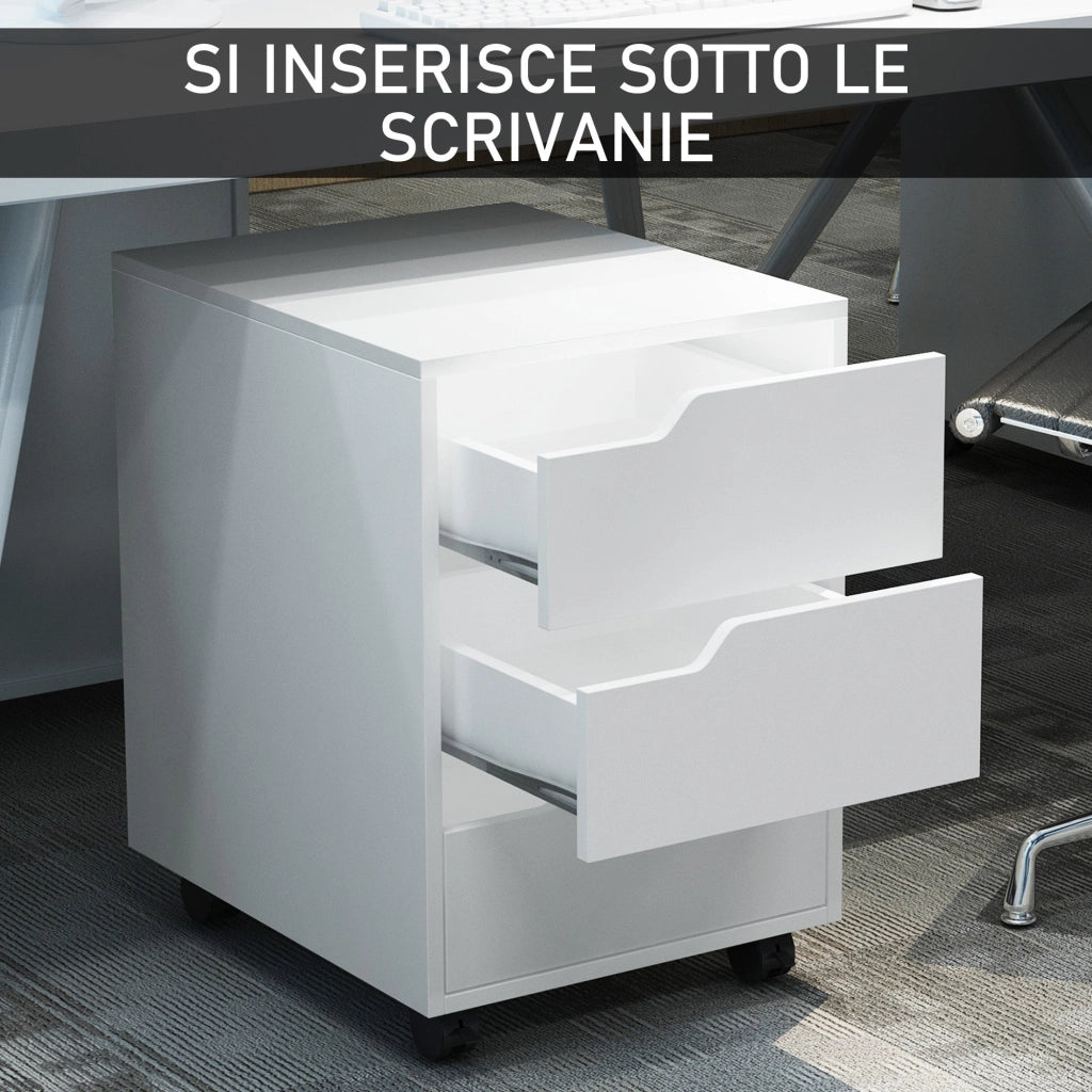 Cassettiera da Ufficio 3 Cassetti Maniglie a Scomparsa 40x50x57,5 cm Bianca