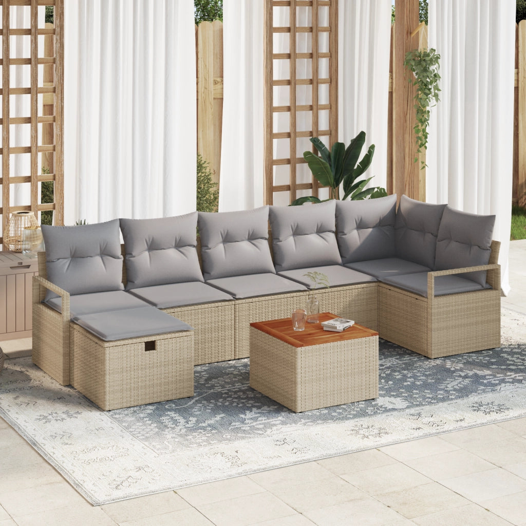 Set da Giardino  a 8 Pezzi con Cuscini in Rattan Polimerico Beige