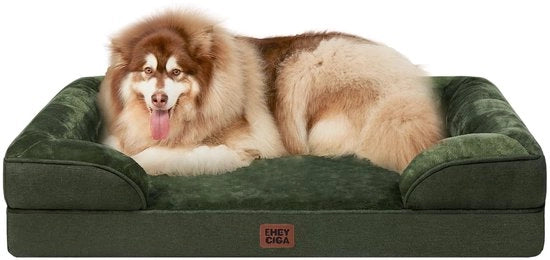 Letto per cani ortopedico per grandi cani, 132 x 104 x 20 cm, cuscino per cani XXL di schiuma espansa, divano per cani lavabile, impermeabile, antiscivolo, panca per cani con bordo alto, verde scuro