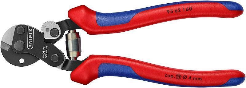 KNIPEX 95 62 160 Cesoia per Funi in Acciaio per Cavi fino a 6 mm e Funi Metalliche fino a 4 mm colore Nero