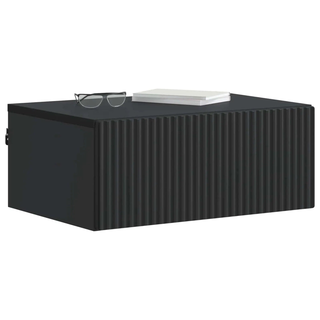 Mobiletto da notte a muro con cassetto Nero 49 x 34,5 x 20 cm