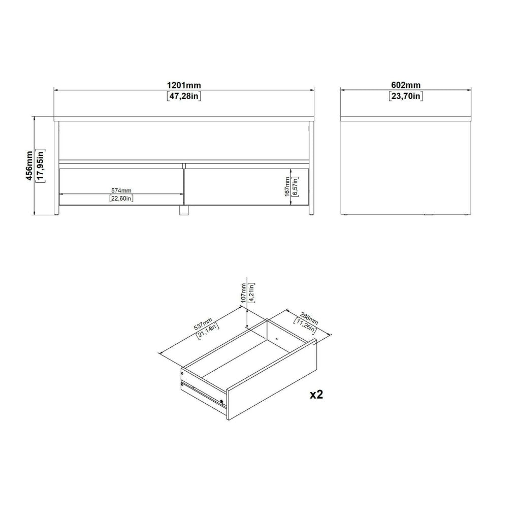 Tavolino da salotto Shote, Tavolo basso da caffè, Portariviste per divano, Ripiano da soggiorno, 120x60 h46 cm, Rovere e Bianco lucido