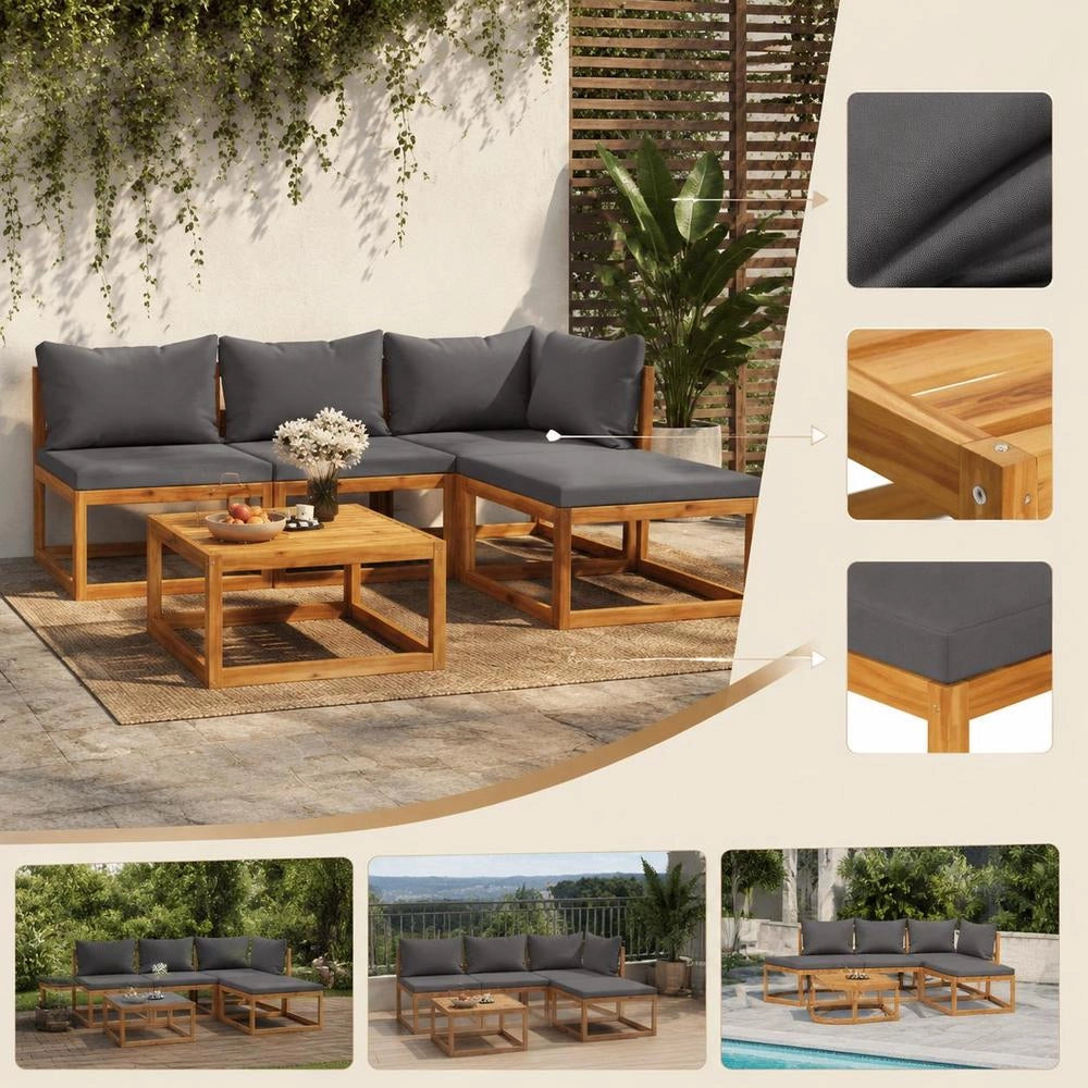 5-piece Garden Lounge Set With Cushions Made Of Solid Acacia Wood