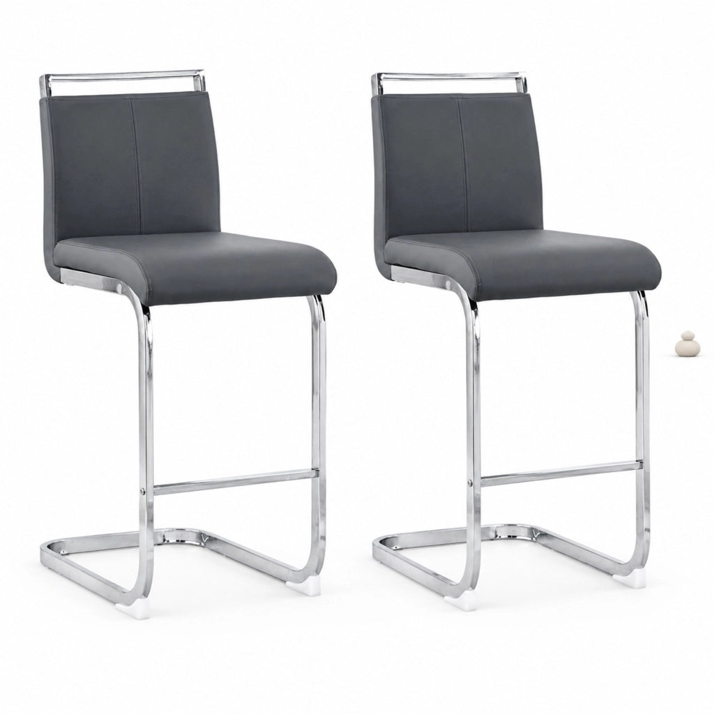 Set di 2 sgabelli da bar in PU grigio scuro con gambe argento