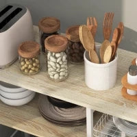 Mobile Cucina Moderno a 4 Ripiani con Cestino e Ganci in Legno e Acciaio, 90x40x84.5cm, Quercia e Bianco