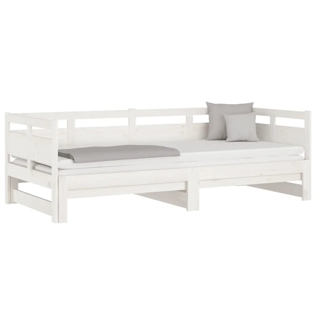 Letto singolo | Letto per adulti | Dormeuse Estraibile Bianca Legno Massello di Pino 2x(90x190) cm