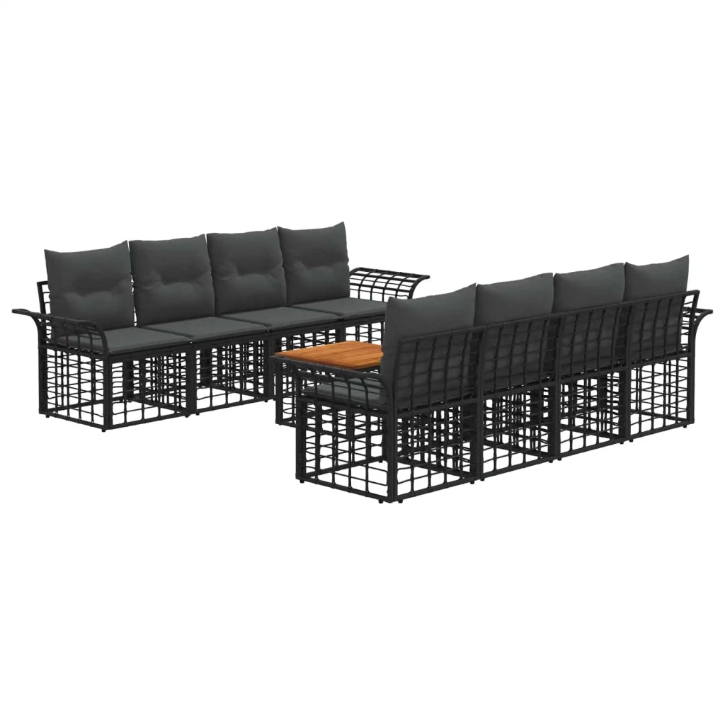 Set di divani da esterno 9 pz Nero e Grigio scuro polyrattan 3437651