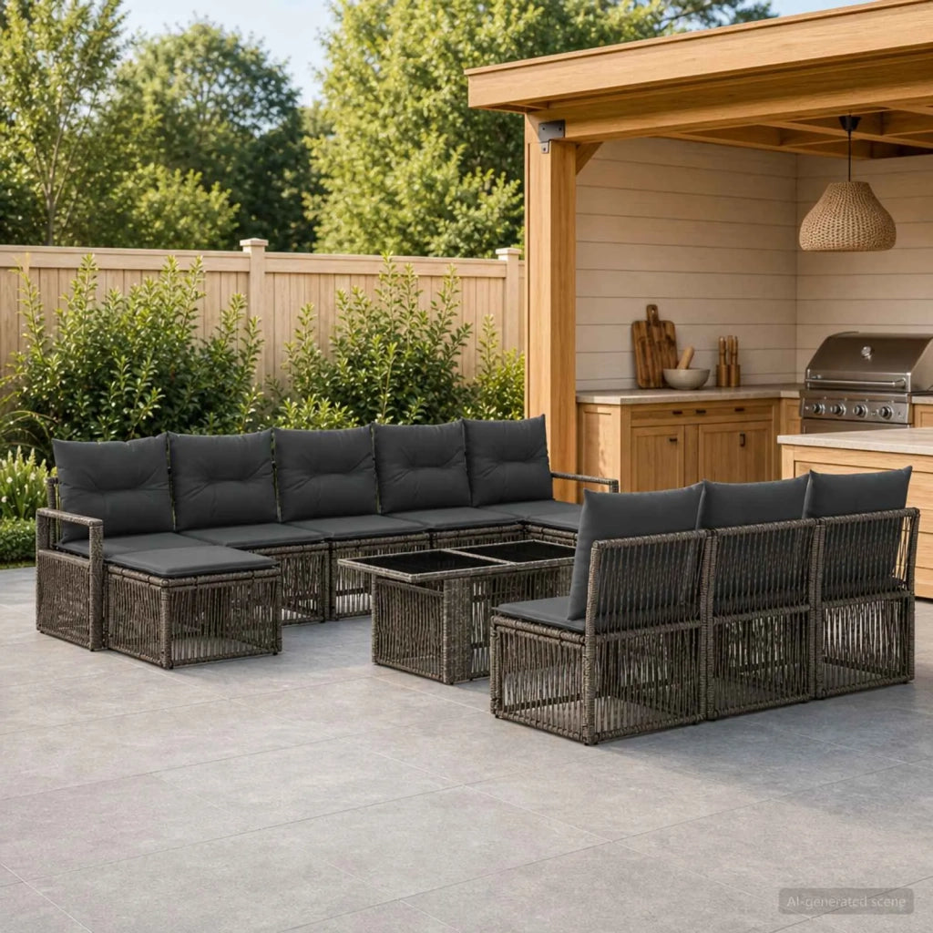 Set Divano da Giardino 11 pz Grigio e Grigio Scuro polyrattan 3437153