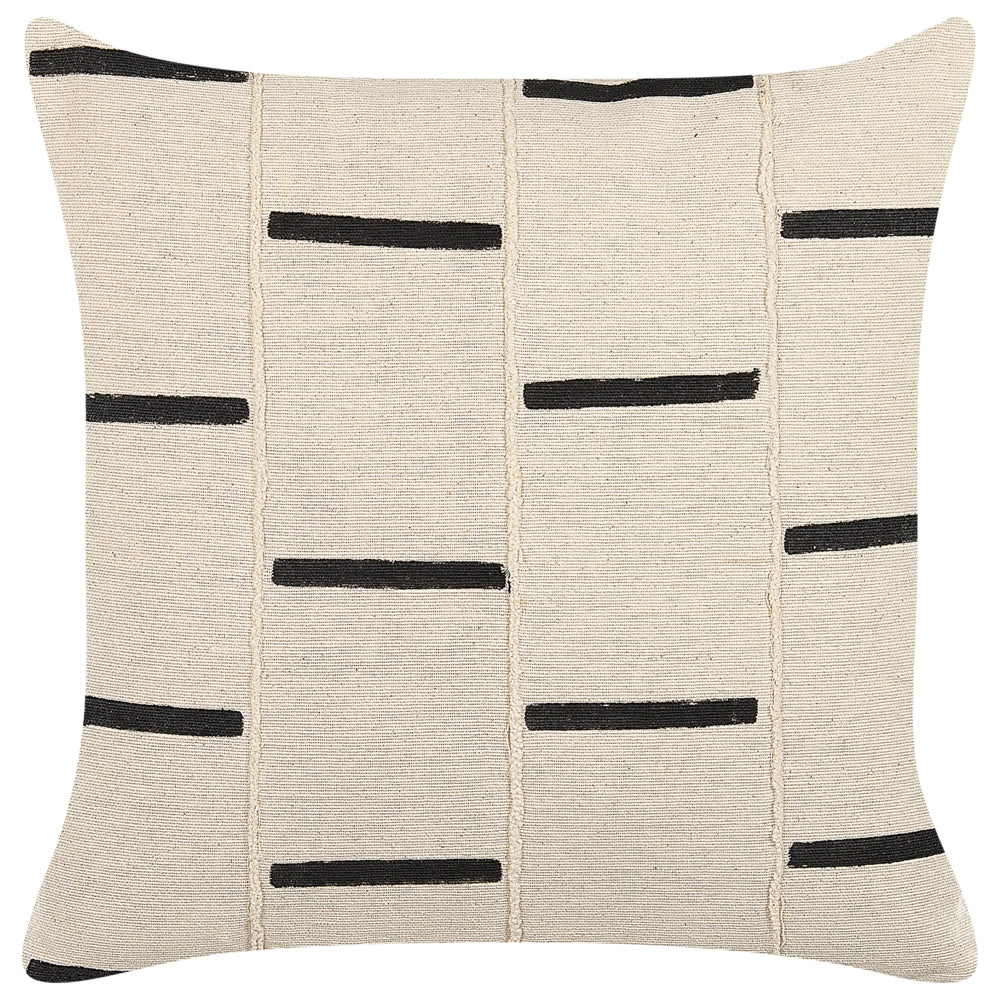 Set di 2 cuscini decorativi cotone beige e nero 45 x 45 cm motivo geometrico a righe fatto a mano sfoderabile con imbottitura