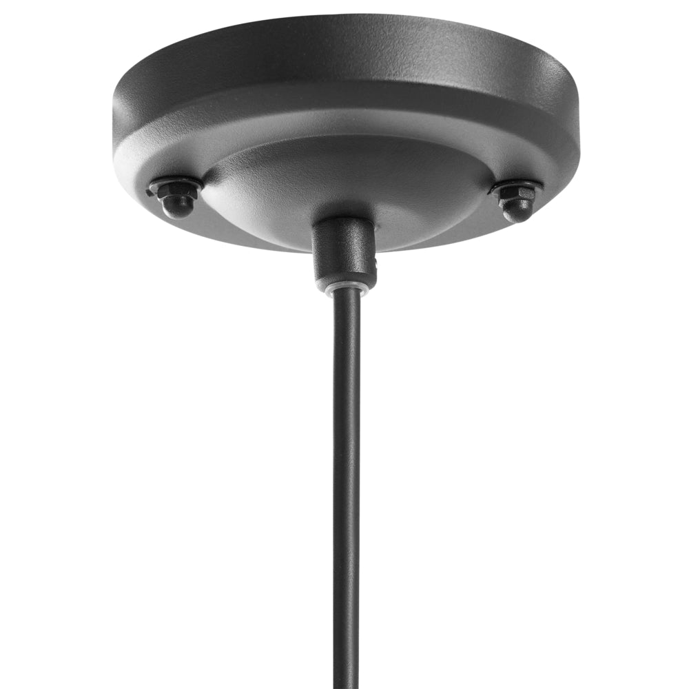 Lampada da esterno a sospensione in alluminio nero, finitura opaca, paralume sintetico, stile moderno
