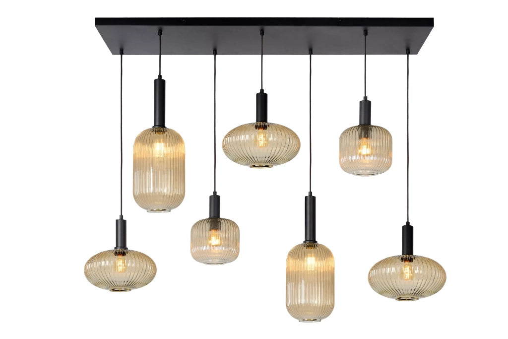 Lampadario Lucide Maloto ottone 7xE27 vetro rigato