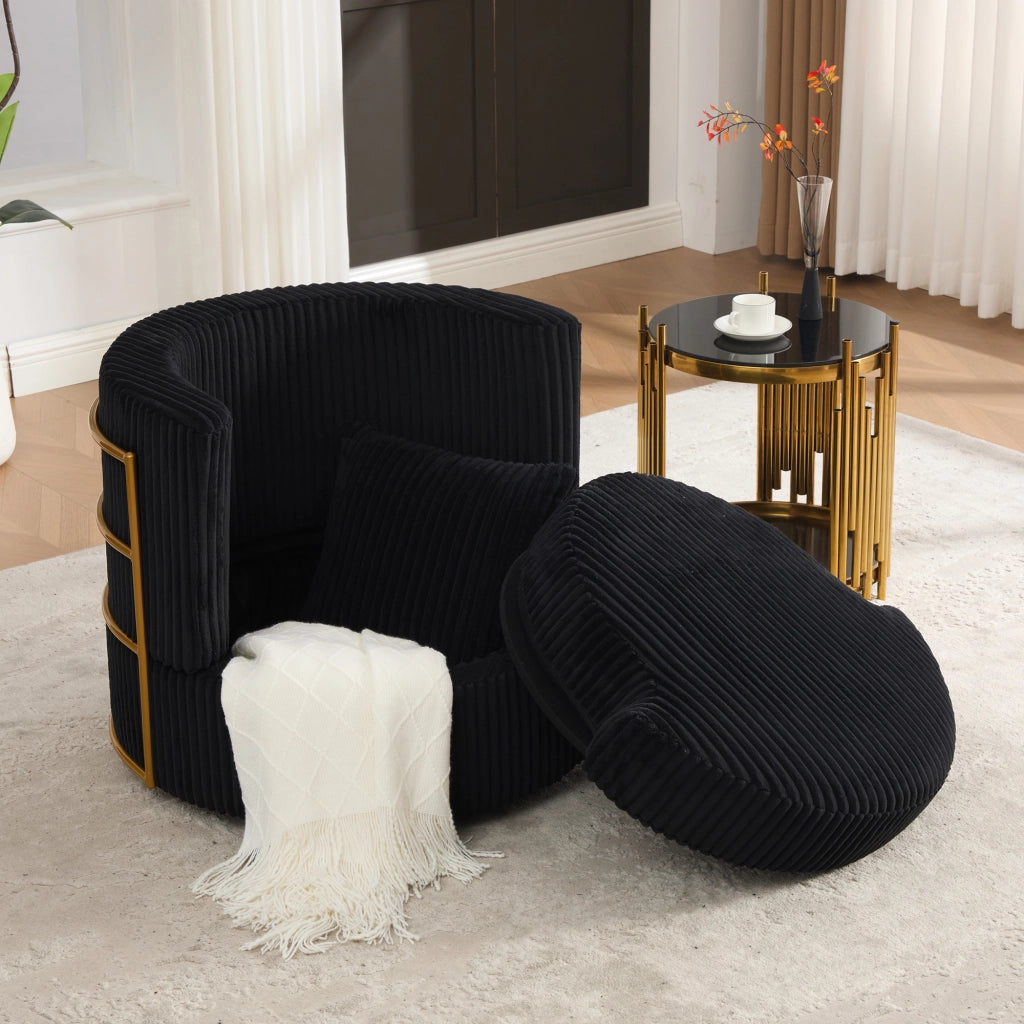POLTRONA girevole 360° con vano contenitore 76x79x78 cm in velluto a coste nero
