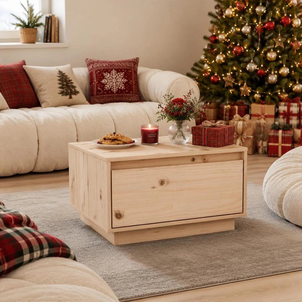 Solid Pine Wood Coffee Table With Drawer Storage, Floating Leg Design Sturdy Durable, Living Room Organizer Easy To Clean