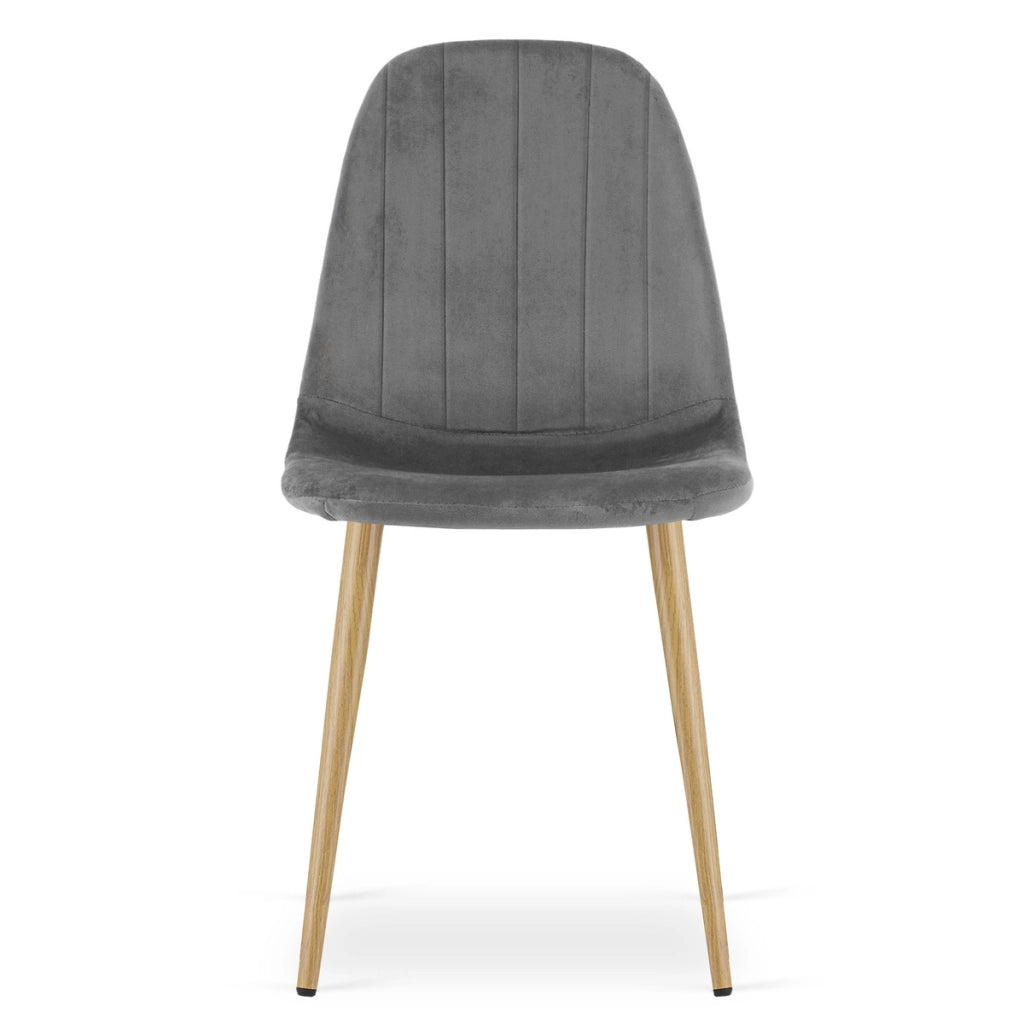 Sedia Padva in velluto grigio scuro con gambe effetto rovere