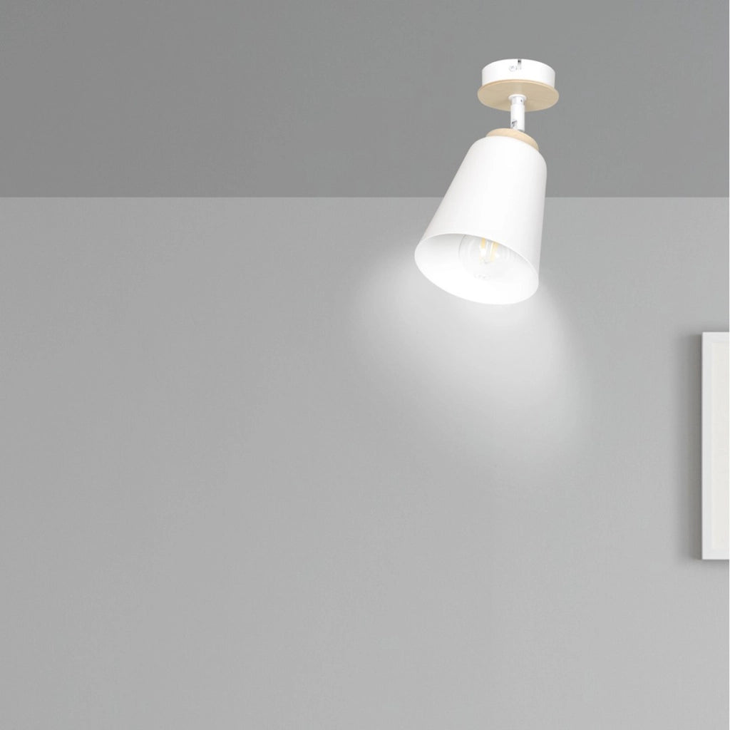 Lampada da soffitto ATLAS in acciaio bianco e legno