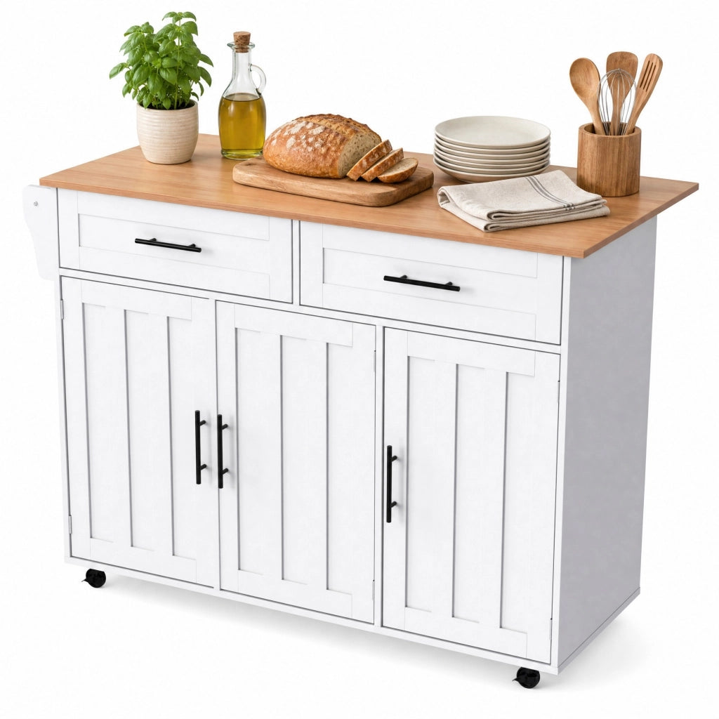 Carrello cucina multifunzionale con piano pieghevole, 129x71x91,5 cm, bianco