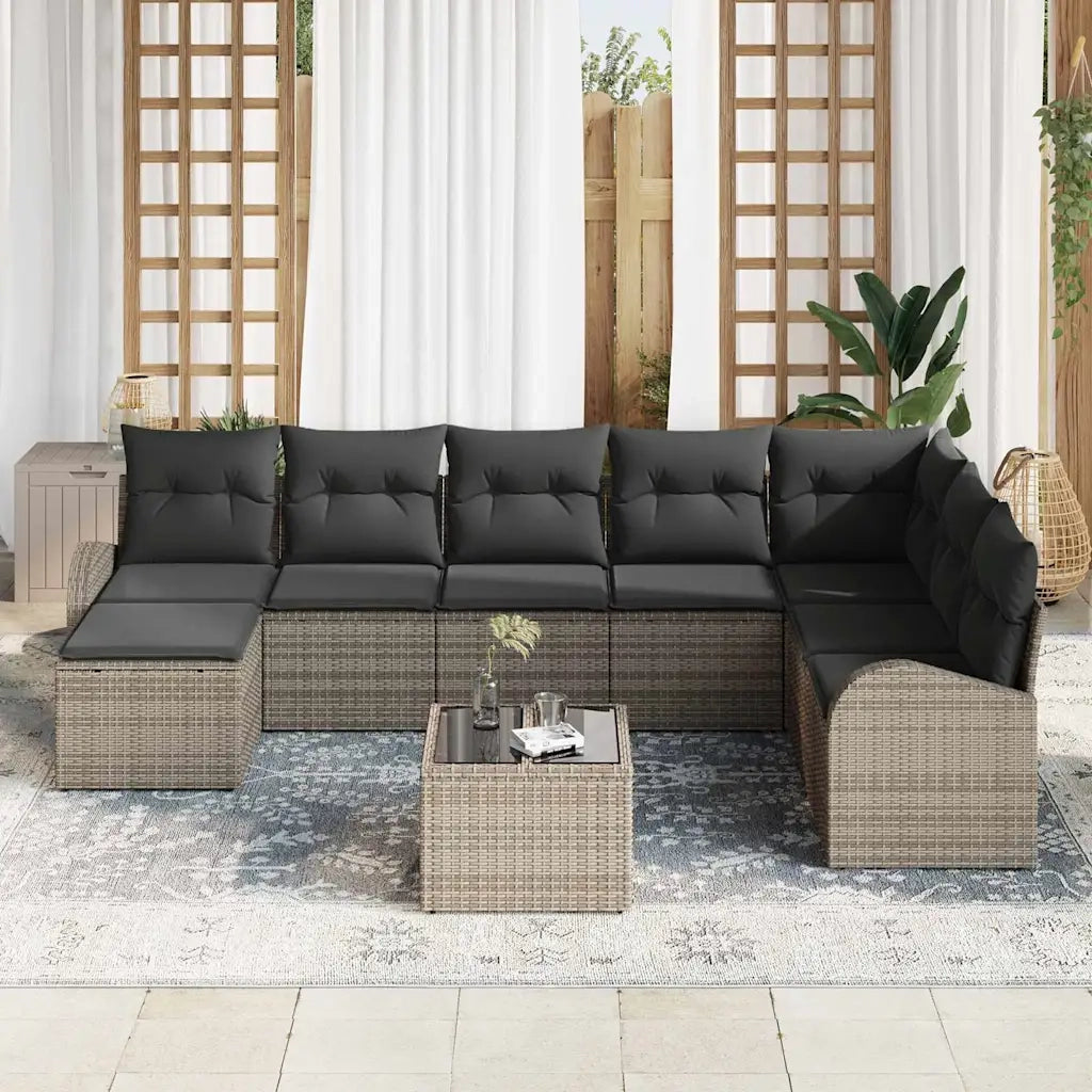 Set Divano da Giardino con cuscino 9 pcs Grigio Poly Rattan 3346169