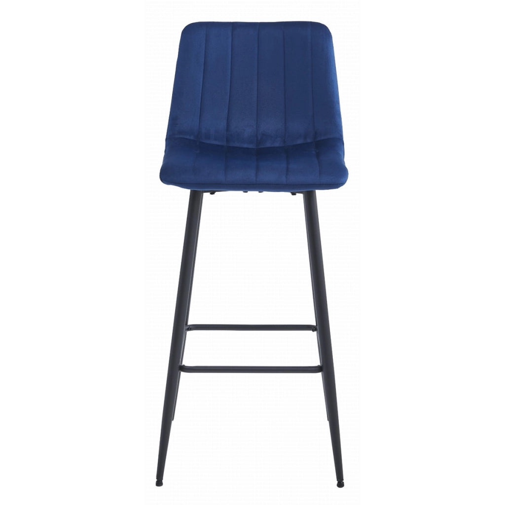 Set di 2 Sgabelli Bar Pozza in Velluto Blu e Metallo Nero