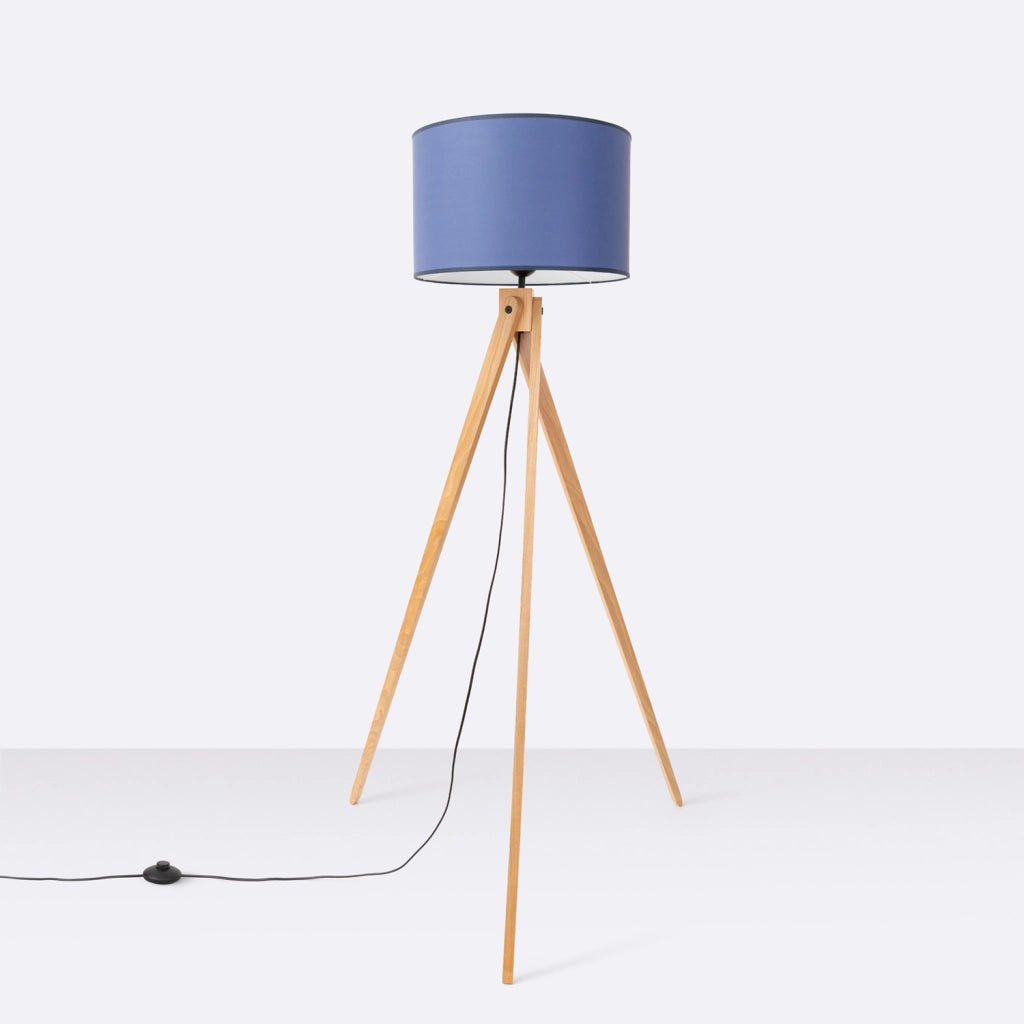 Lampada da terra treppiede legno blu paralume E27 SKUMRA