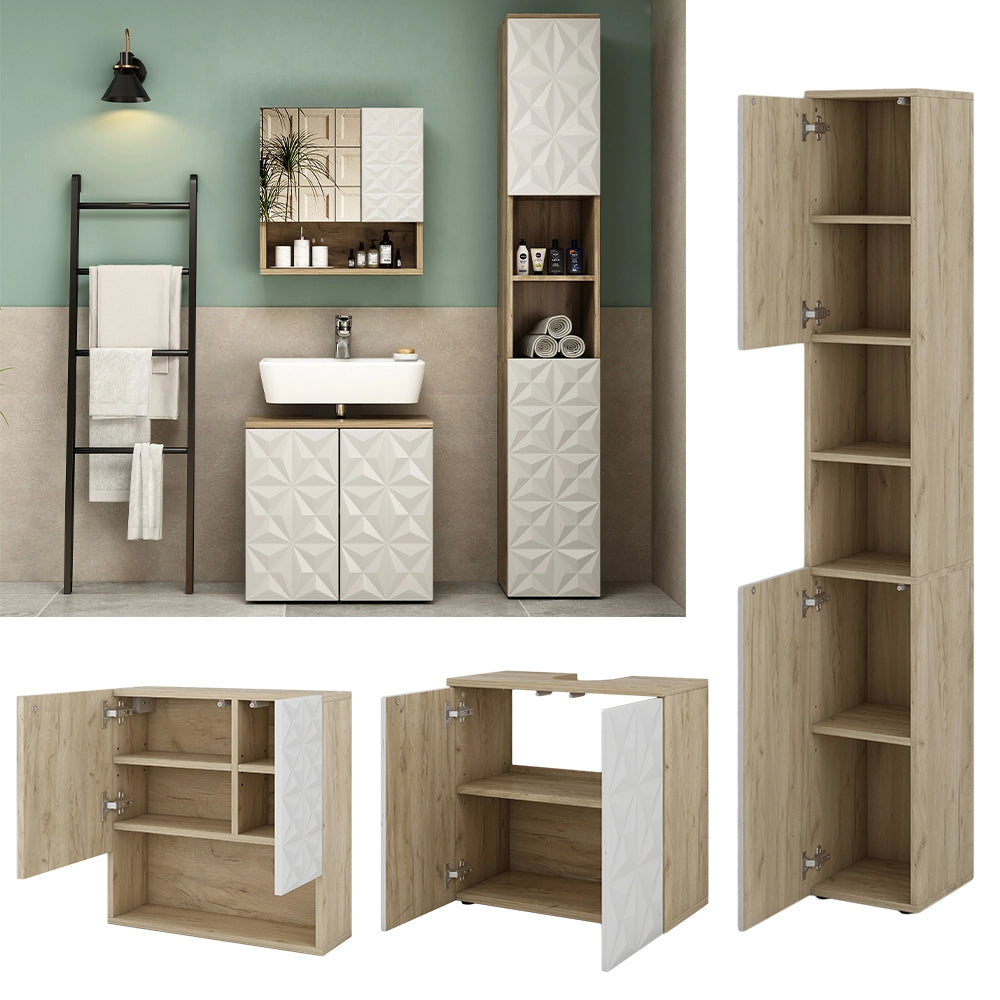 Vicco Set di mobili da bagno Bianco 3 parti, con colonna