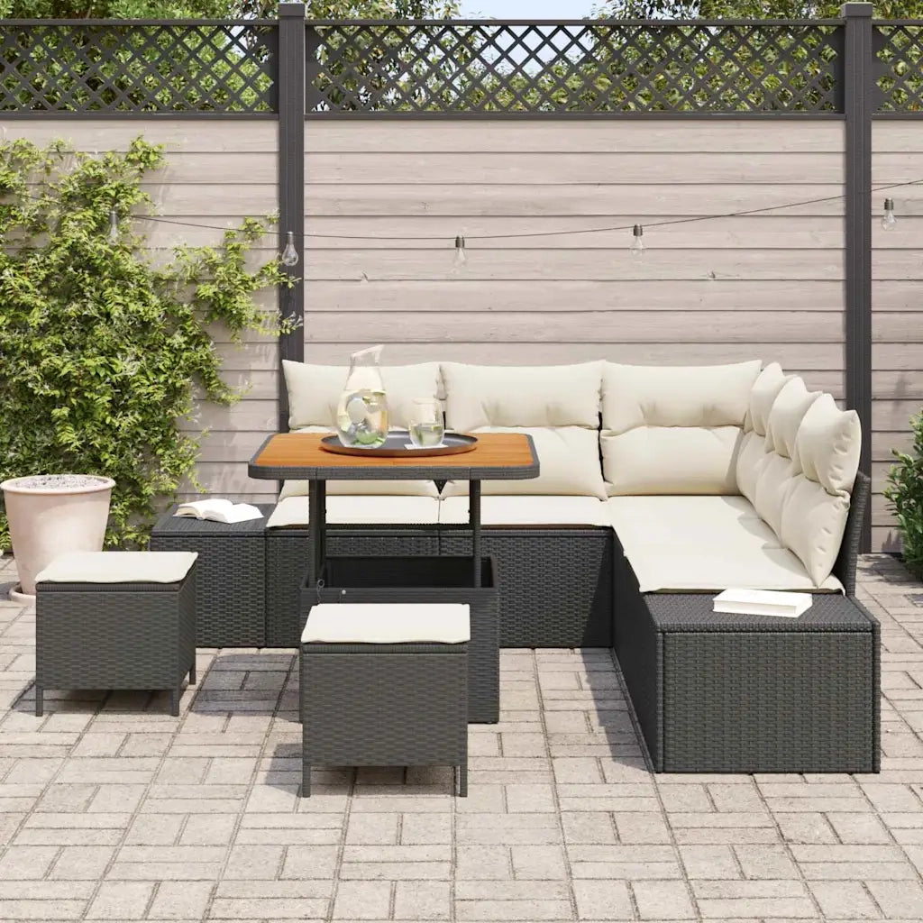 Set Divano da Giardino con cuscino 8 pcs Nero polyrattan