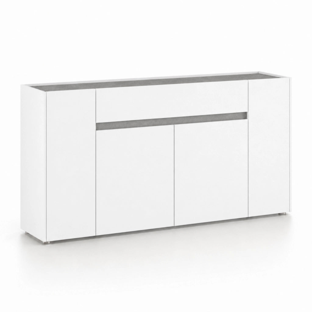 Credenza Contenitore Moderna Con 4 Ante E 1 Cassetto In Melaminico Design Minimal Senza Maniglie Per Sala Da Pranzo E Soggiorno 170 X 85 X 40 Cm Bianco E Grigio Cemento