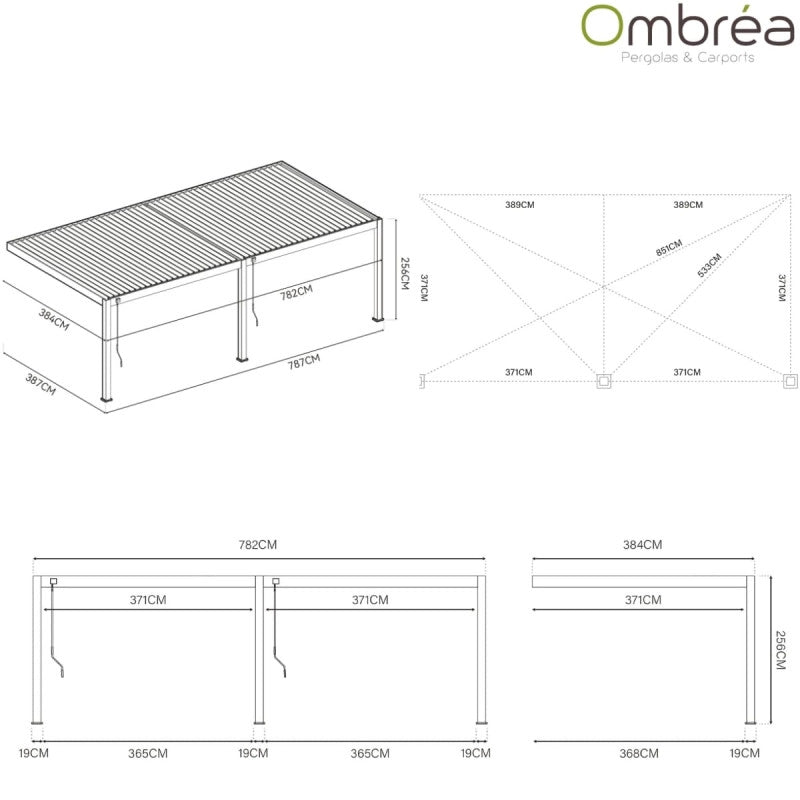 Pergola bioclimatica adossata collezione VS 4x8M - V2 - Antracite/Bianco