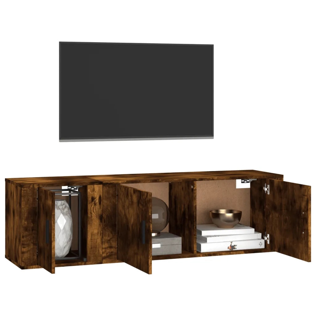 Set Mobili Porta TV 2 pz Rovere Fumo in Legno Multistrato 3188427