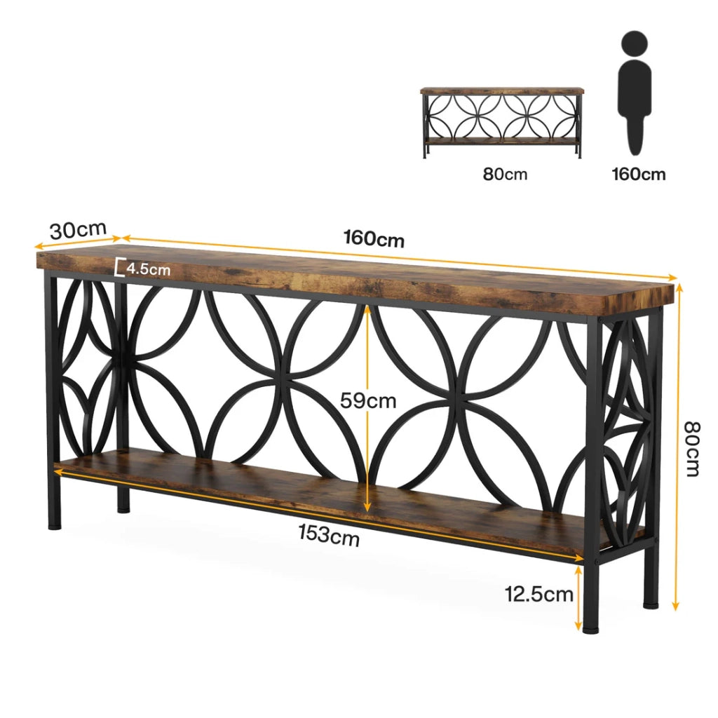 CONSOLLE in stile industriale 160 x 29,5 x 80 cm nero e marrone