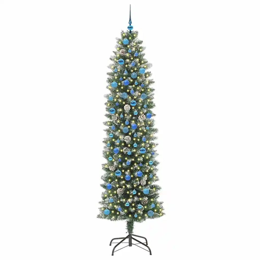 Albero di Natale Artificiale-Albero Natalizio Sottile Verde e Bianco 240 cm 453477