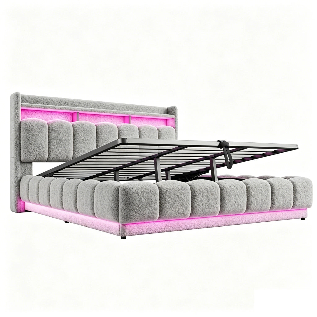 Letto Matrimoniale Contenitore 180x200 Imbottito Grigio con LED e USB