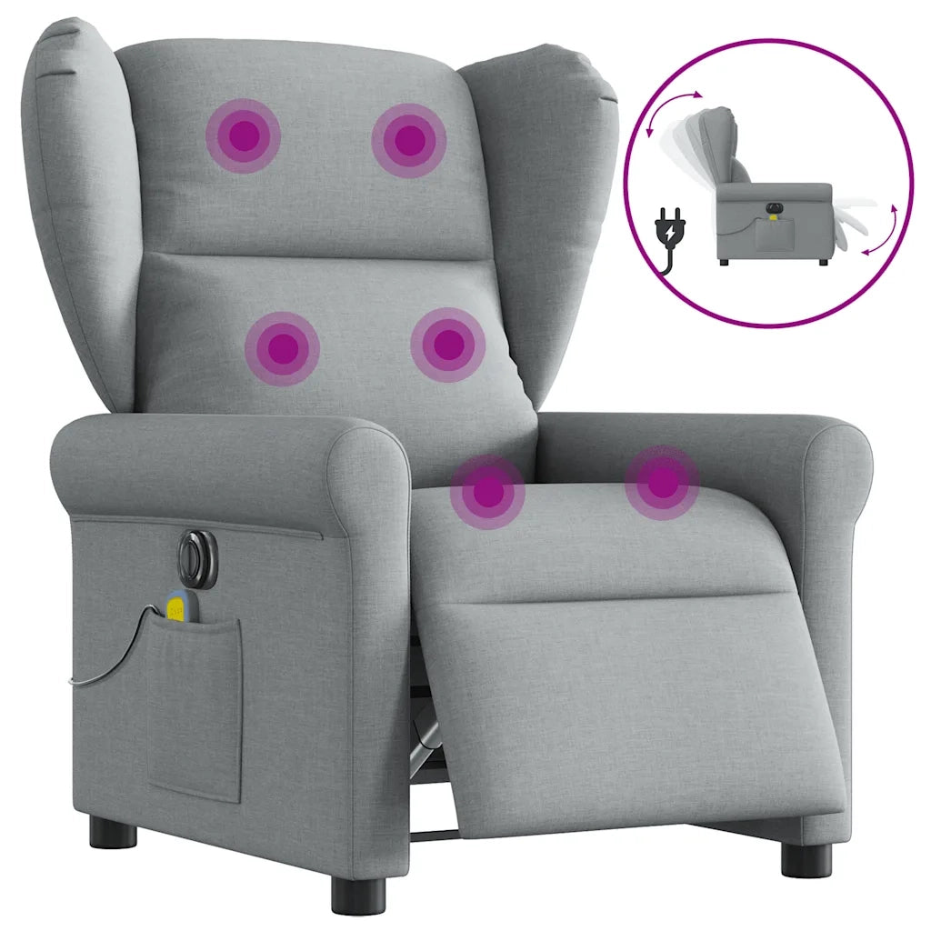 Divano Sedia-Poltrona Reclinabile Massaggio Elettrica Grigio Chiaro Tessuto 363527
