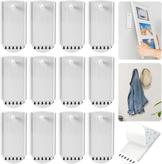 Spille per foto - Set di 12 pezzi - Sistema di fissaggio duraturo - Senza residuo - Facile da utilizzare - Appesi per foto.