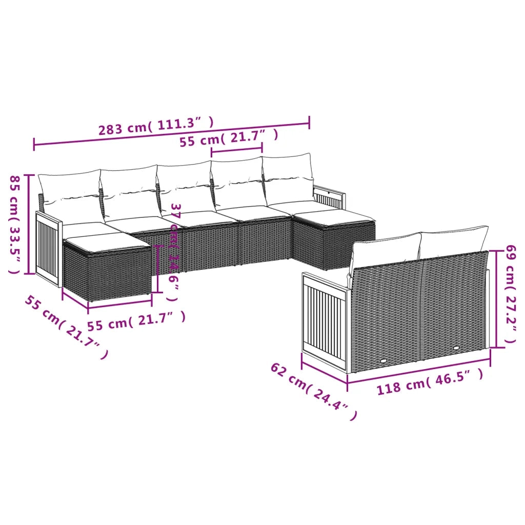 Set Divani da Giardino 10pz con Cuscini in Polyrattan Nero 3260488