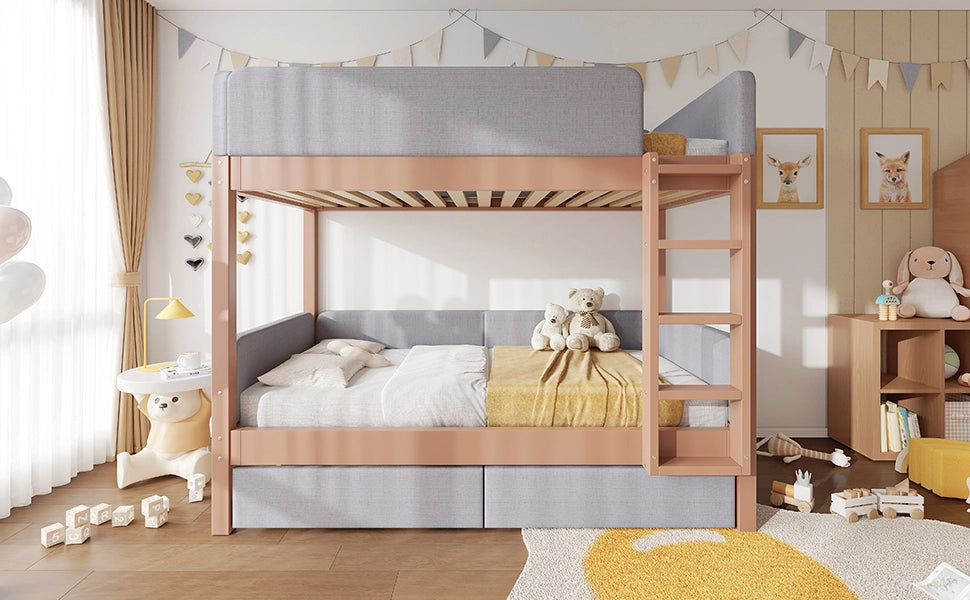 LETTO A CASTELLO 90x200 cm Grigio+Naturale con 2 cassetti e scala