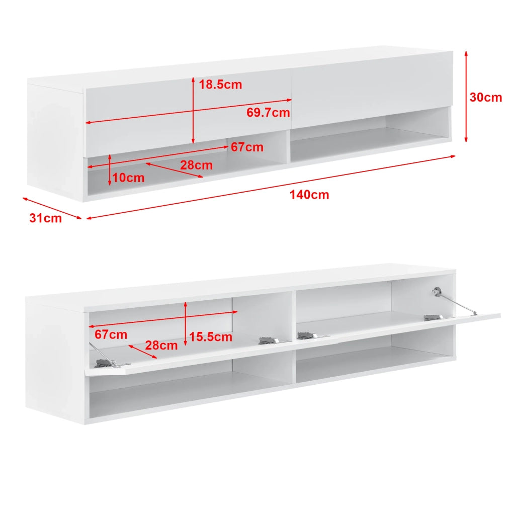 Mensola da parete con 2 cassetti e ante porta TV 140 cm bianco 03_0005184