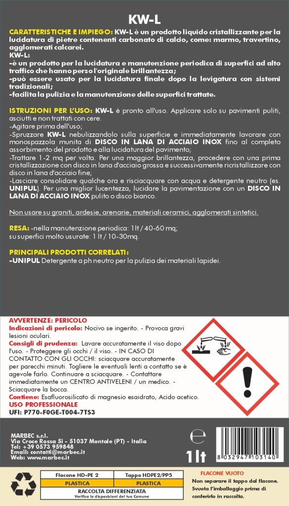 Cristallizzante liquido per marmo KW-L   1LTx6Pz