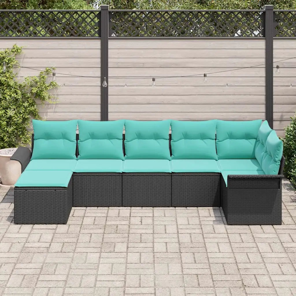 Set Divano da Giardino con cuscino 7 pcs Nero polyrattan 3345456