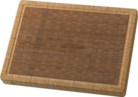 Piastra di taglio in bambù massiccio con canale di resina, utilizzabile su entrambi i lati, grande, 42 x 31 cm.