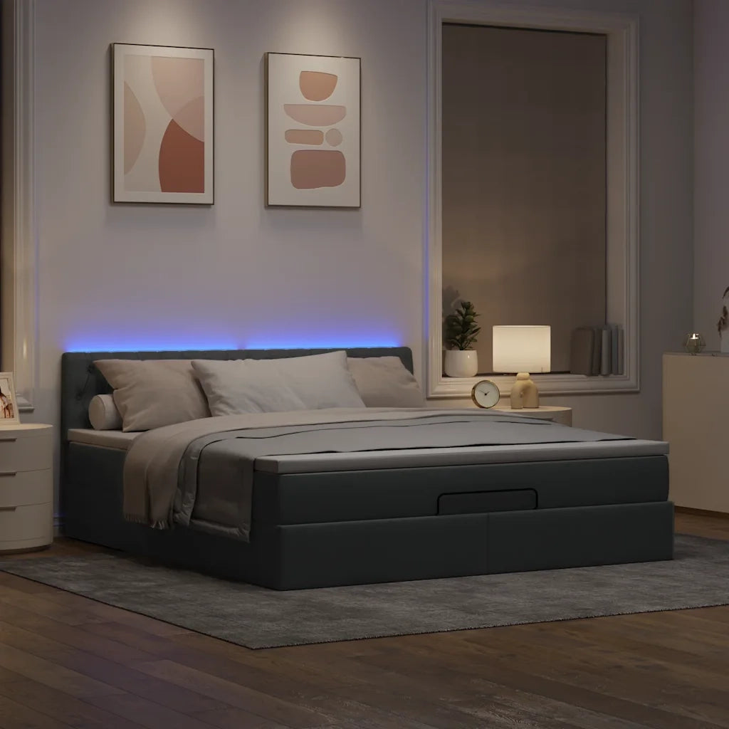Pouf Letto con Materasso e LED Grigio Chiaro 180x200cm Tessuto 3312409