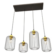 Sospensione Minimal Industrial Minerva 4 Luci Lineari Nera E Oro