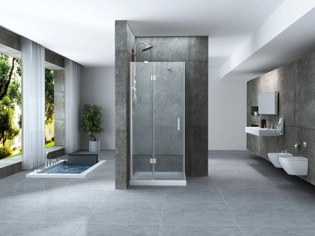 Box doccia con porta battente e lato fisso in cristallo 8mm trasparente PURA DUO 80 cm,90 cm,Flacone anticalcare escluso