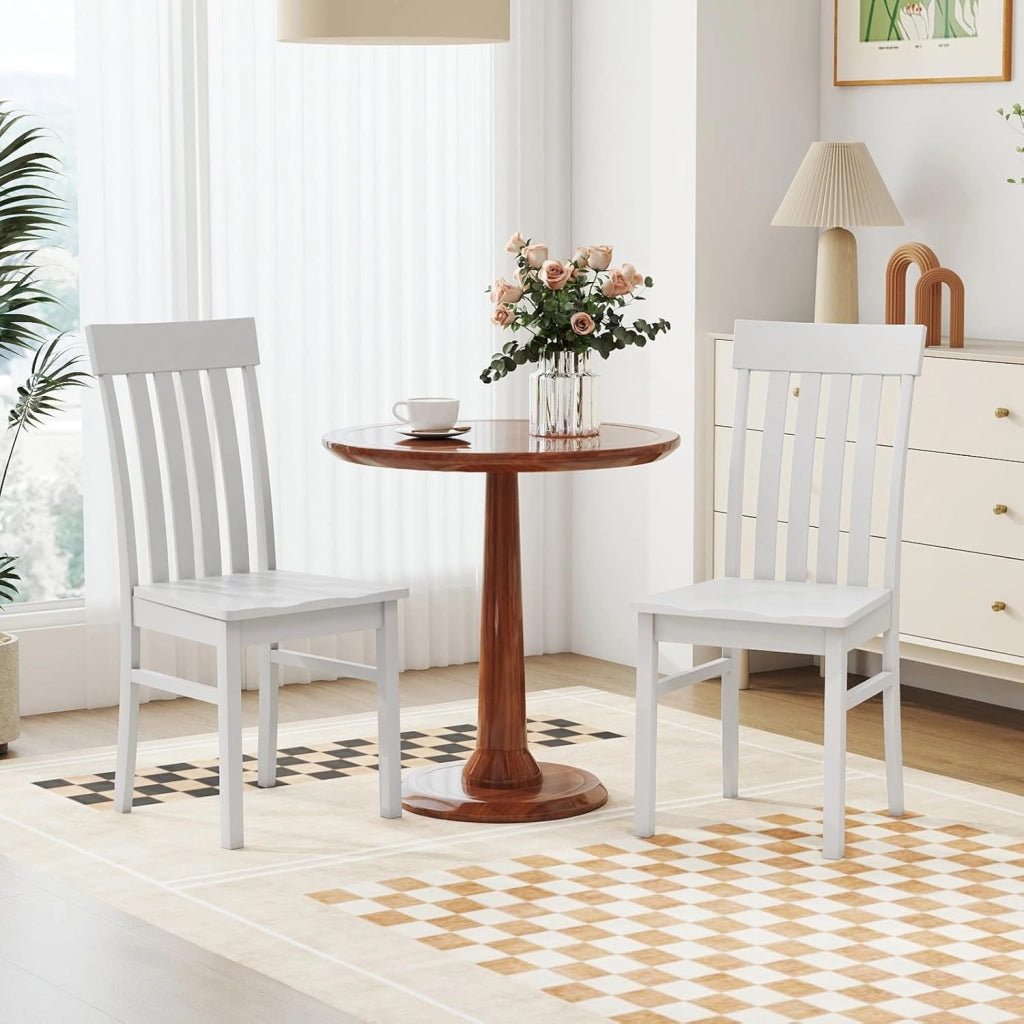 Set di 2 sedie da pranzo, sedie da cucina con schienale alto a doghe e seduta in legno di gomma, portata fino a 150 kg, 44 x 50,5 x 97 cm, per ristorante, caffetteria (bianco)