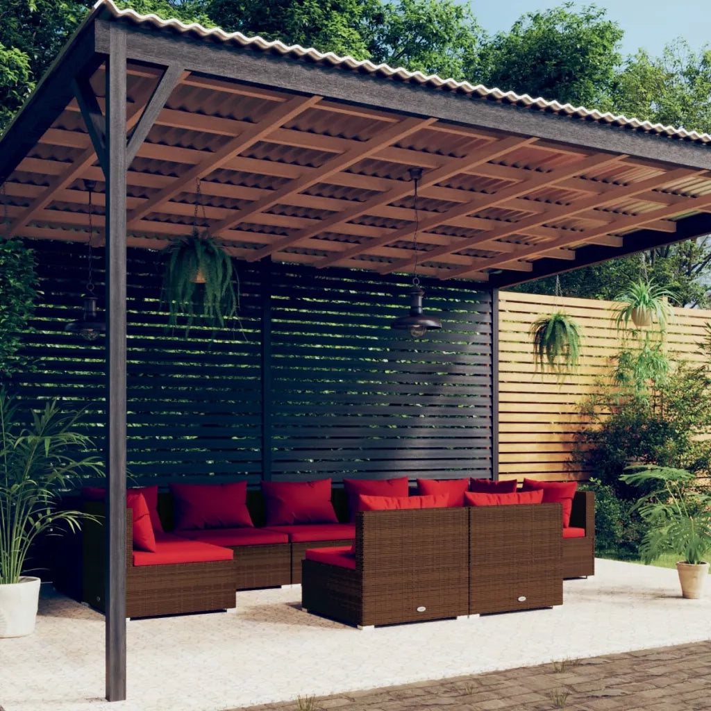Set Divani da Giardino 9 pz con Cuscini in Polyrattan Marrone 3102027